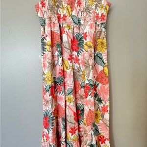 Carter's Coral, Yellow and Green Floral Strapless Maxi Dress